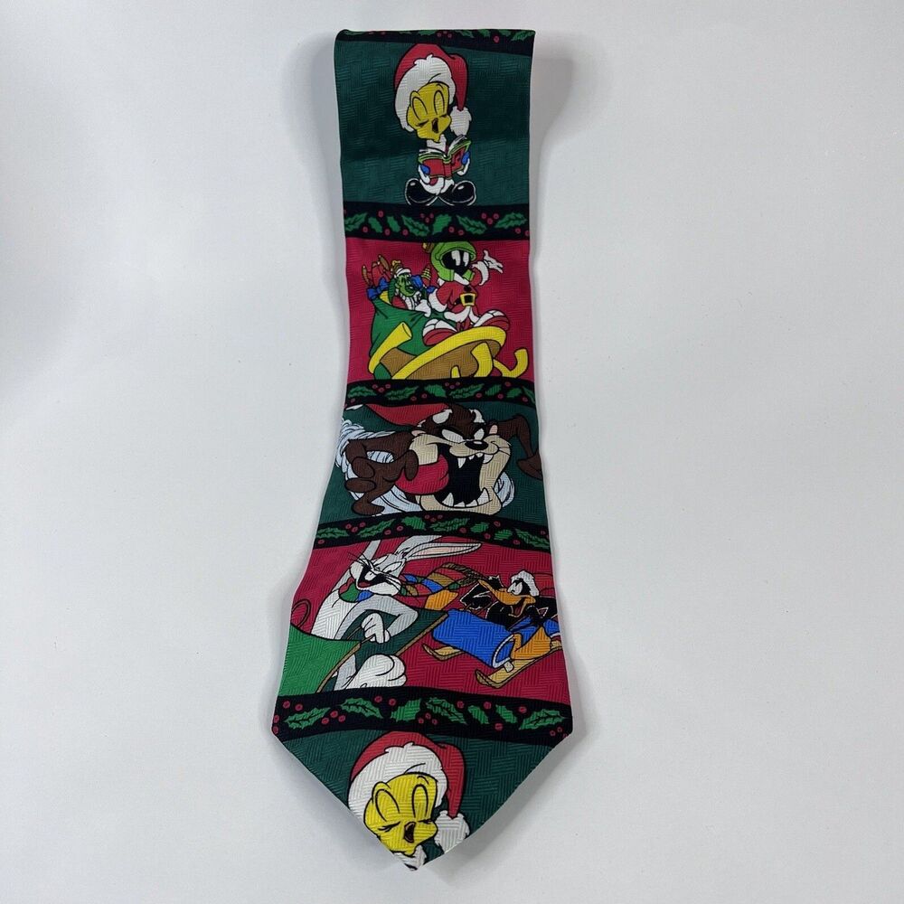 Vtg 1998 Looney Tunes Tie Mania Christmas Taz Bugs Tweety Daffy Marvin Martian